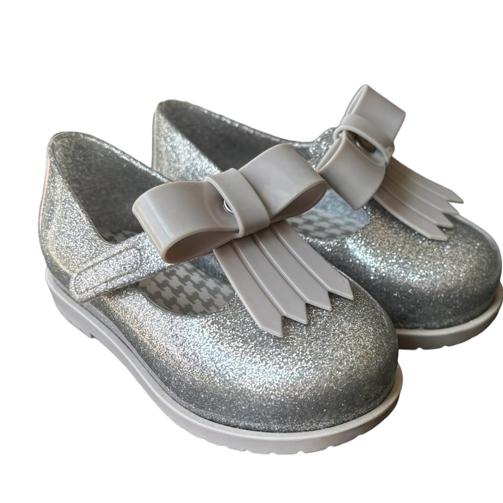 MINI MELISSA Classic Baby II Silver Glitter Loafer Girls Shoes. Toddler Size 7